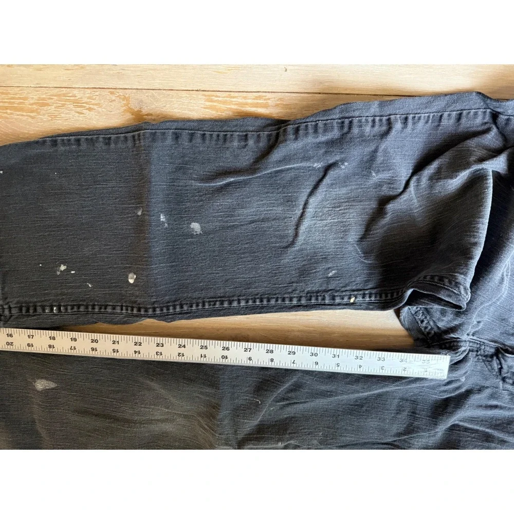 Levis Mens Faded Black Straight Leg Denim Jeans Paint Splatter Distressed 34x31